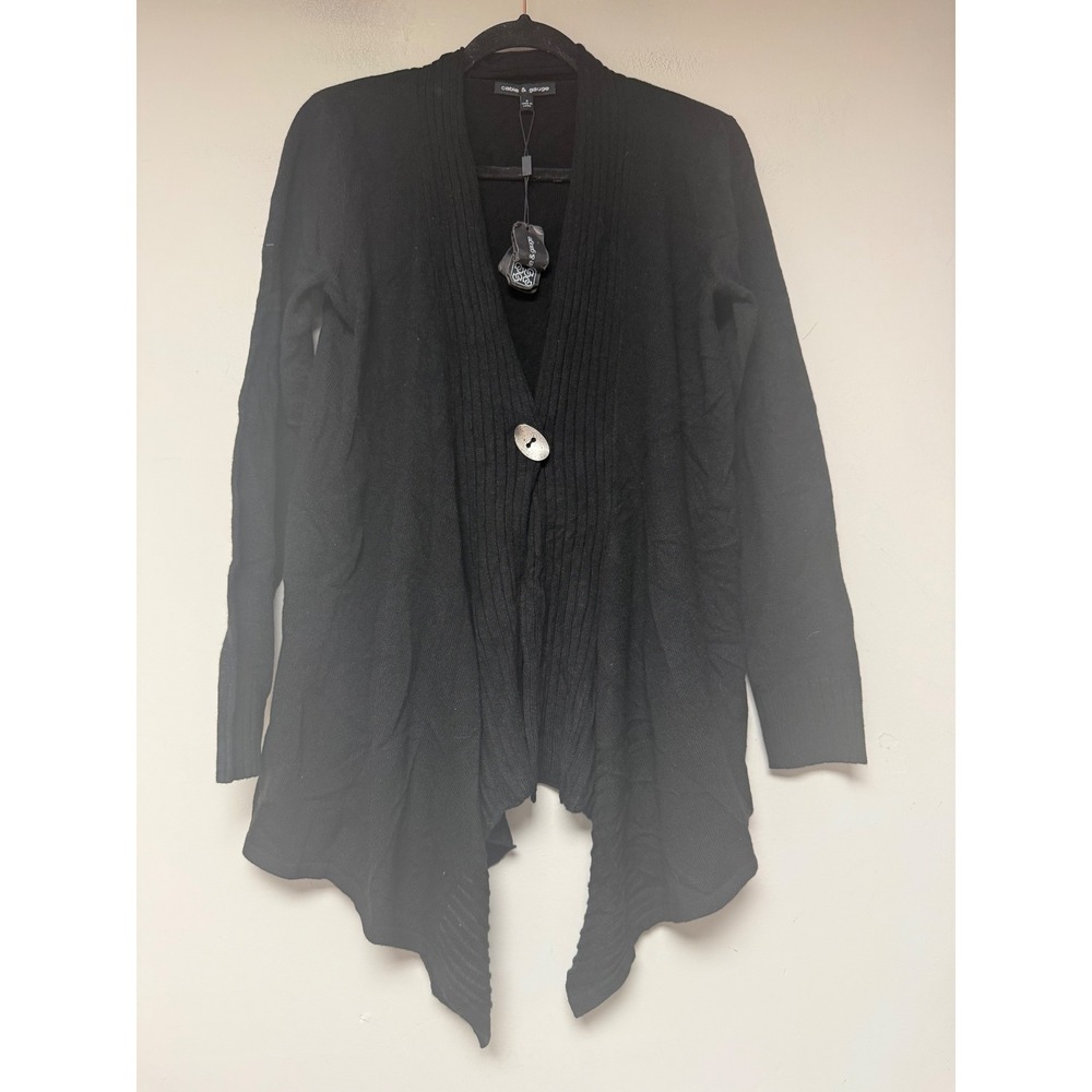 Cable & Gauge Cardigan Womens Small Black NWT Ribbed Shawl Sharkbite Hem Sweater